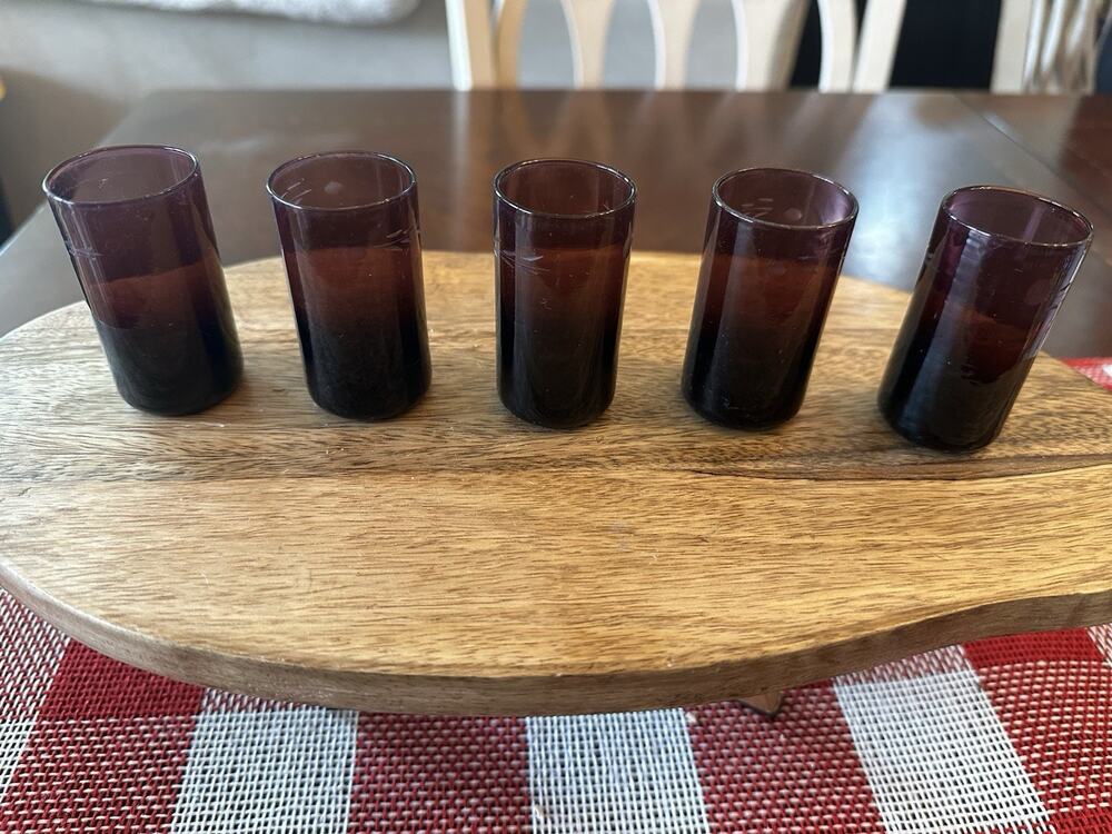 Vintage Set Of 5 Red Juice Glasses